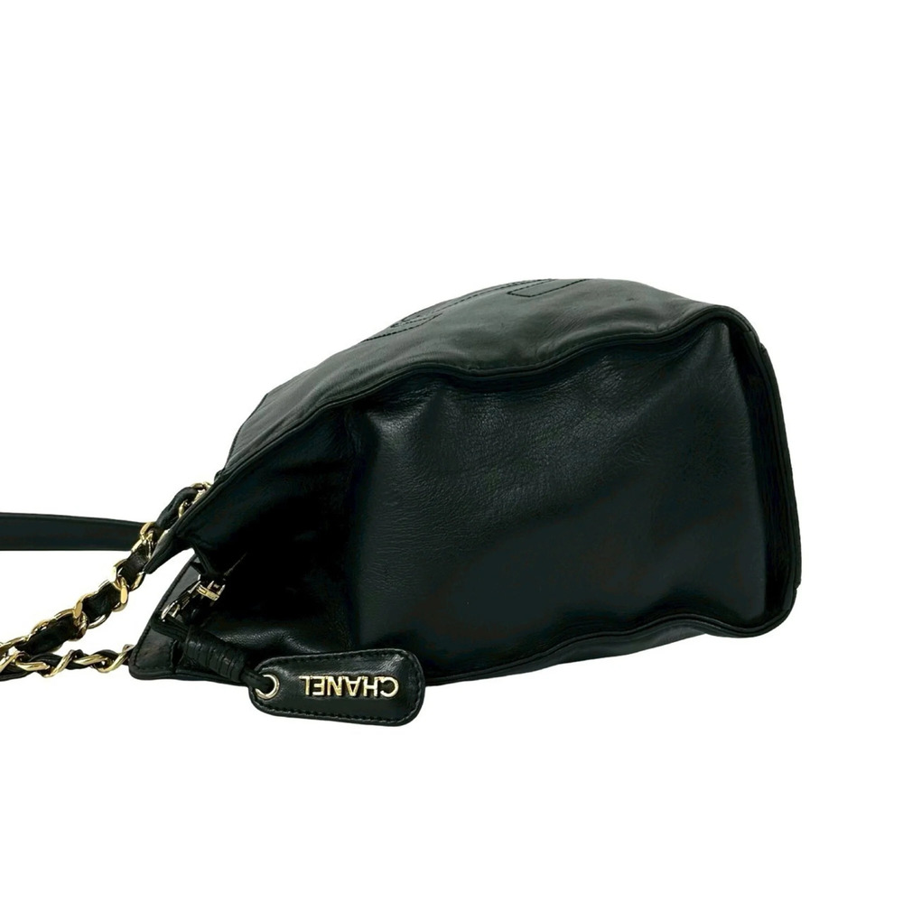 CHANEL Vintage Black Lambskin Leather Logo Shoulder Bag - Picture 5 of 10